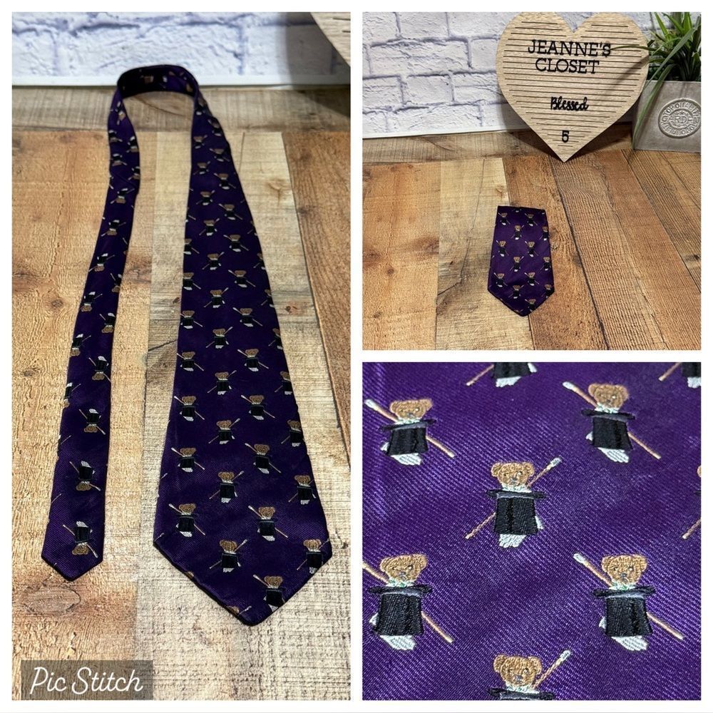 Rare Vintage Polo Ralph Lauren Polo Bear Magician Motif Necktie Handmade Magic